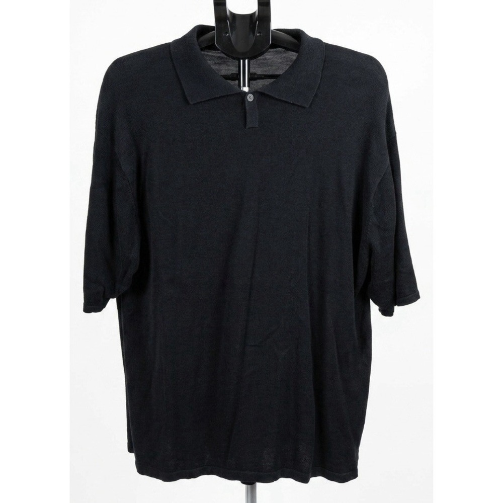 Slates Sweater Mens 2X Black Silk Cotton Collared Lightweight Short Sleeve Polo